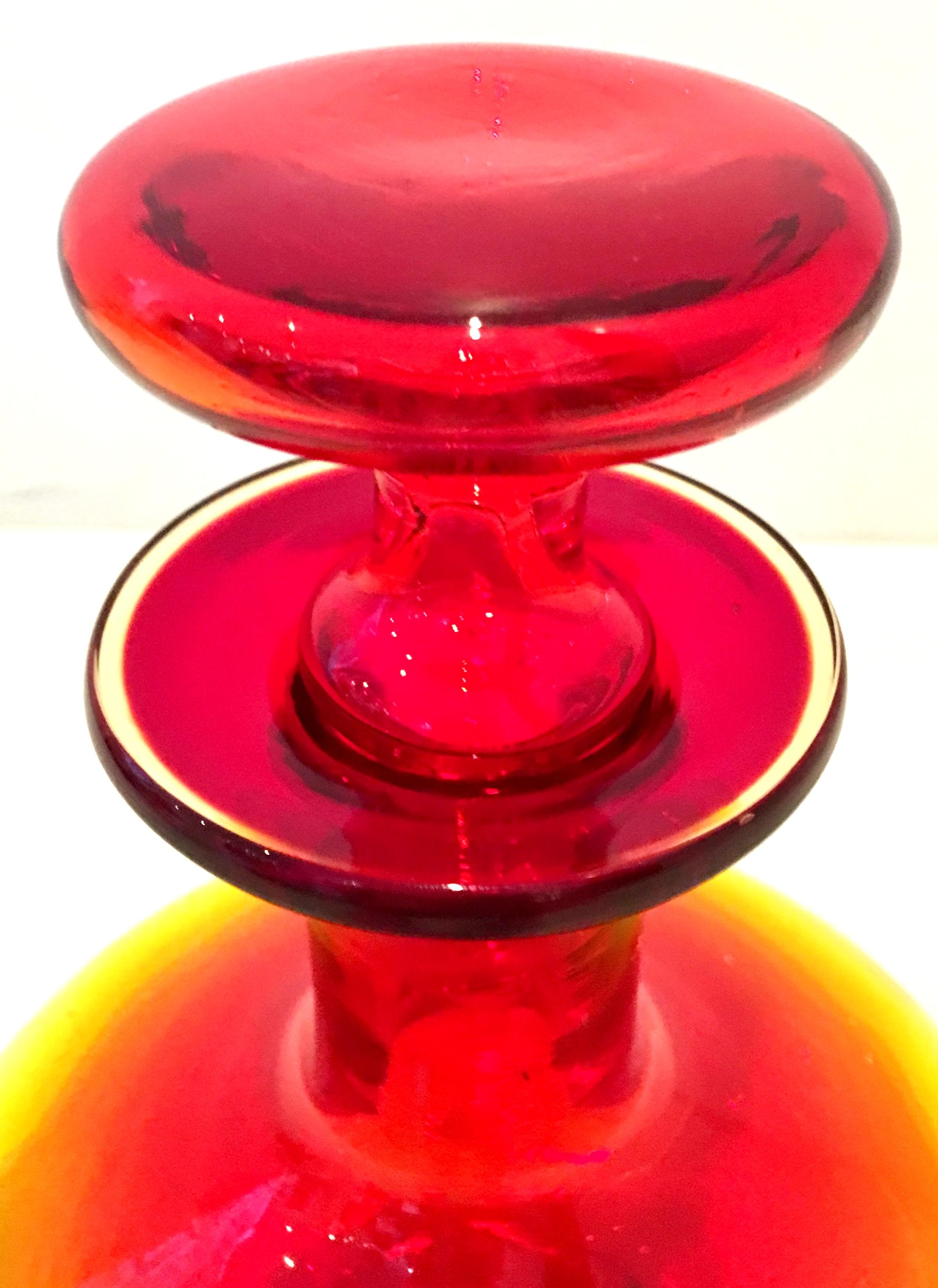 20th Century Blenko Style Blown Art Glass Amberina Optic Decanter & Stopper 2