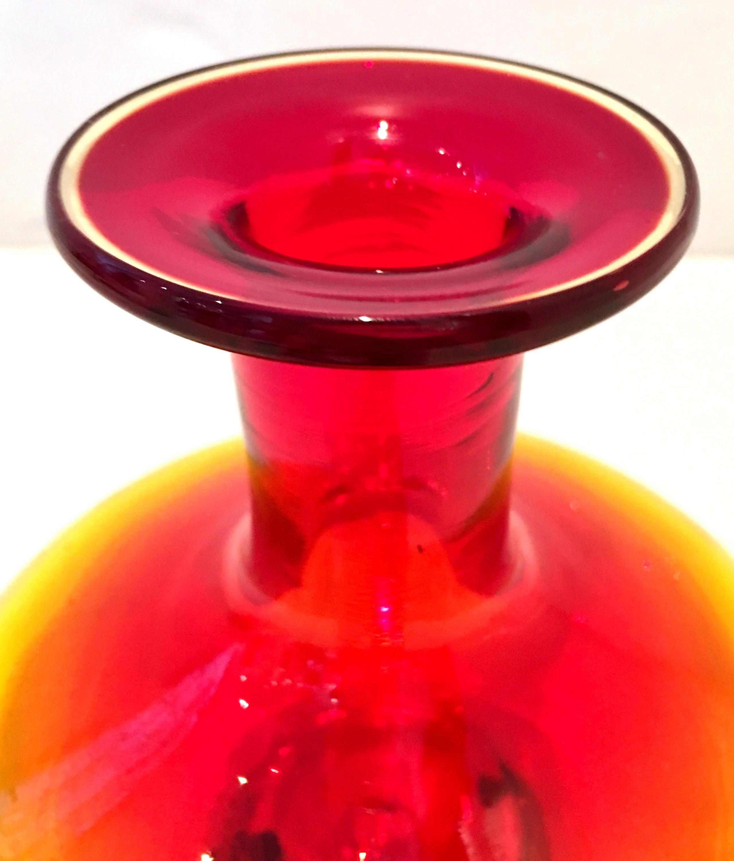 20th Century Blenko Style Blown Art Glass Amberina Optic Decanter & Stopper 3