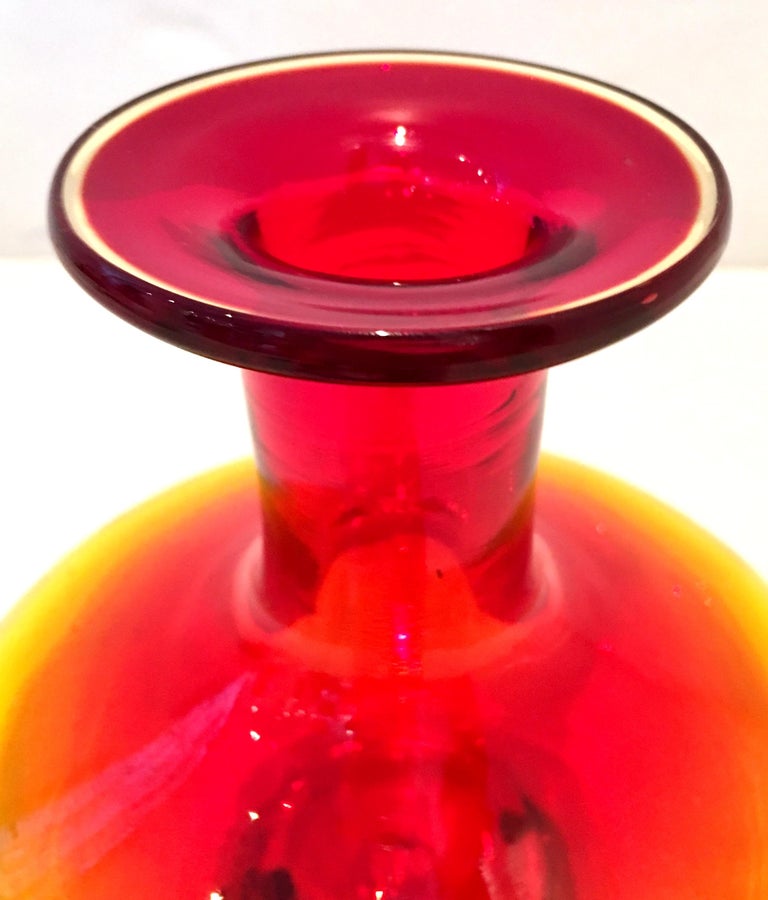 20th Century Blenko Style Blown Art Glass Amberina Optic Decanter and