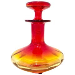 20th Century Blenko Style Blown Art Glass Amberina Optic Decanter & Stopper