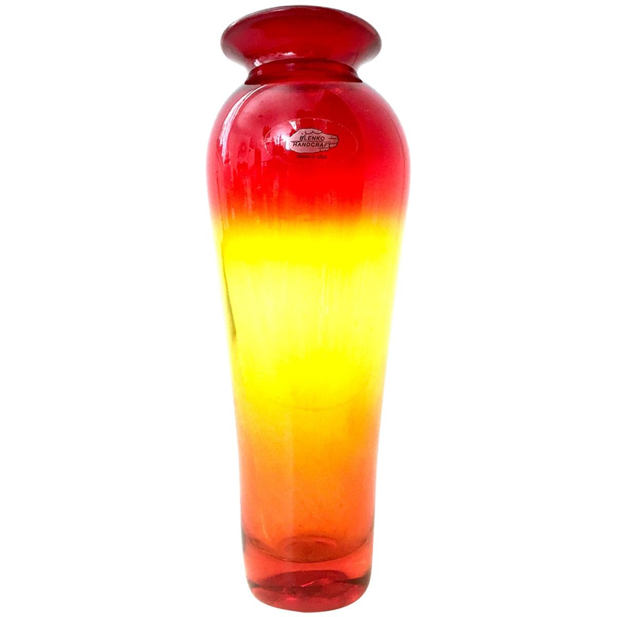 20th Century Blenko Glass Tangerine Vase For Sale