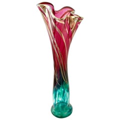 20th Century Blown Art Glass 22 Karat Gold Ruffle Vase