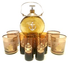 20th Century Blown Glass and Gilt Brass Nautical Musical Drinks, S/10