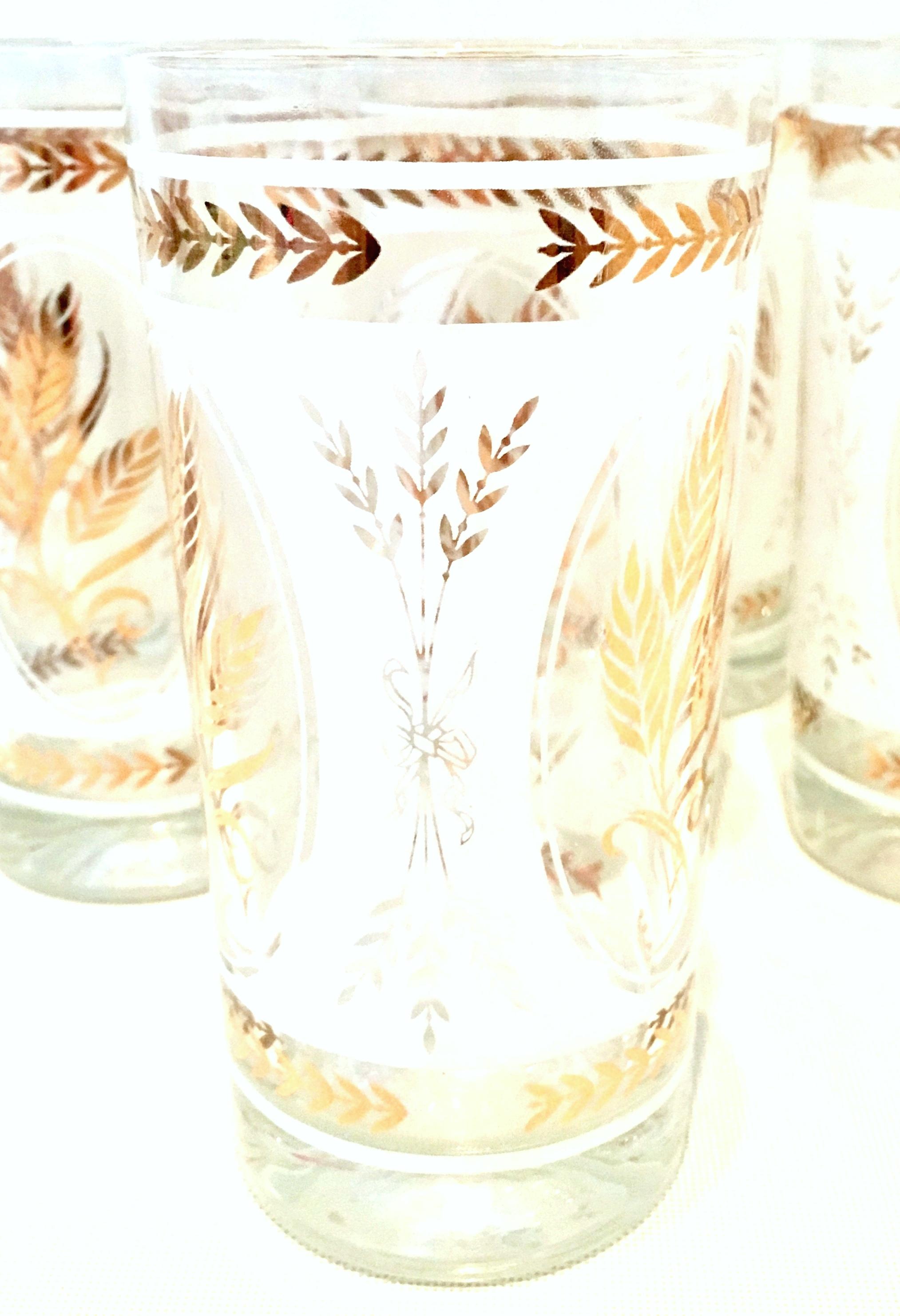 20th Century Blown Glass Printed 22-Karat Gold Drinks Set of Nine Pieces, Culver For Sale 6