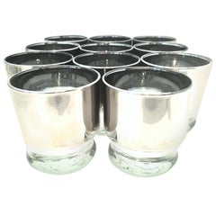 20th Century Blown Glass 
Sterling Silver Cocktail Glasses, D.Thorpe, Set of 11