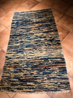 20th Century Blu White Multicolored Tibetan Yuran Rug Hand Knotted Wool, 1960s