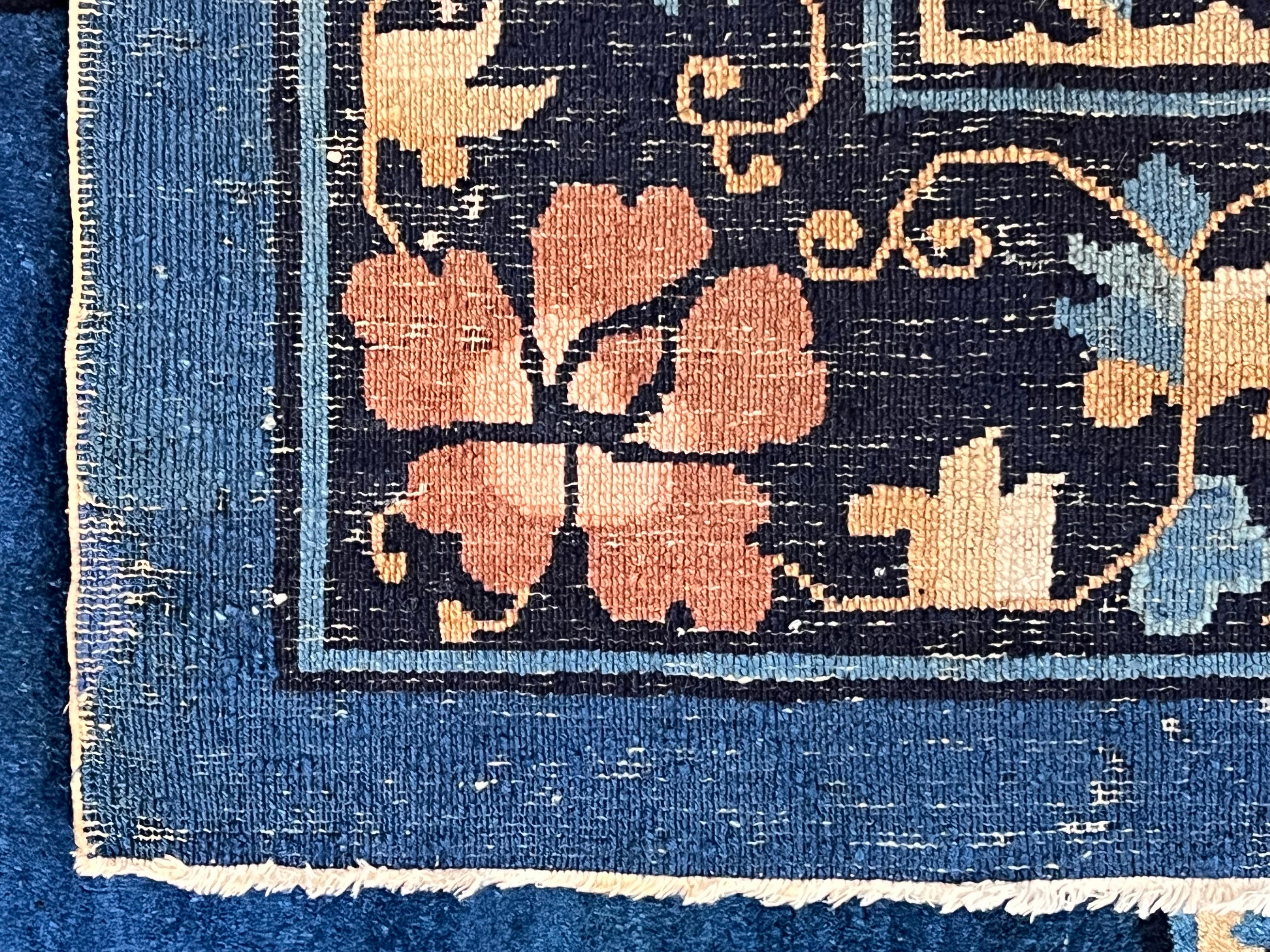 20th Century Blu with Flower Border Wool Peking Chinese Rug, 1920s For Sale 13