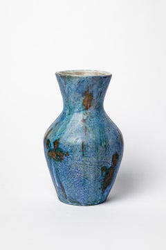 20th century blue abstract ceramic vase design unique piece 22 cm