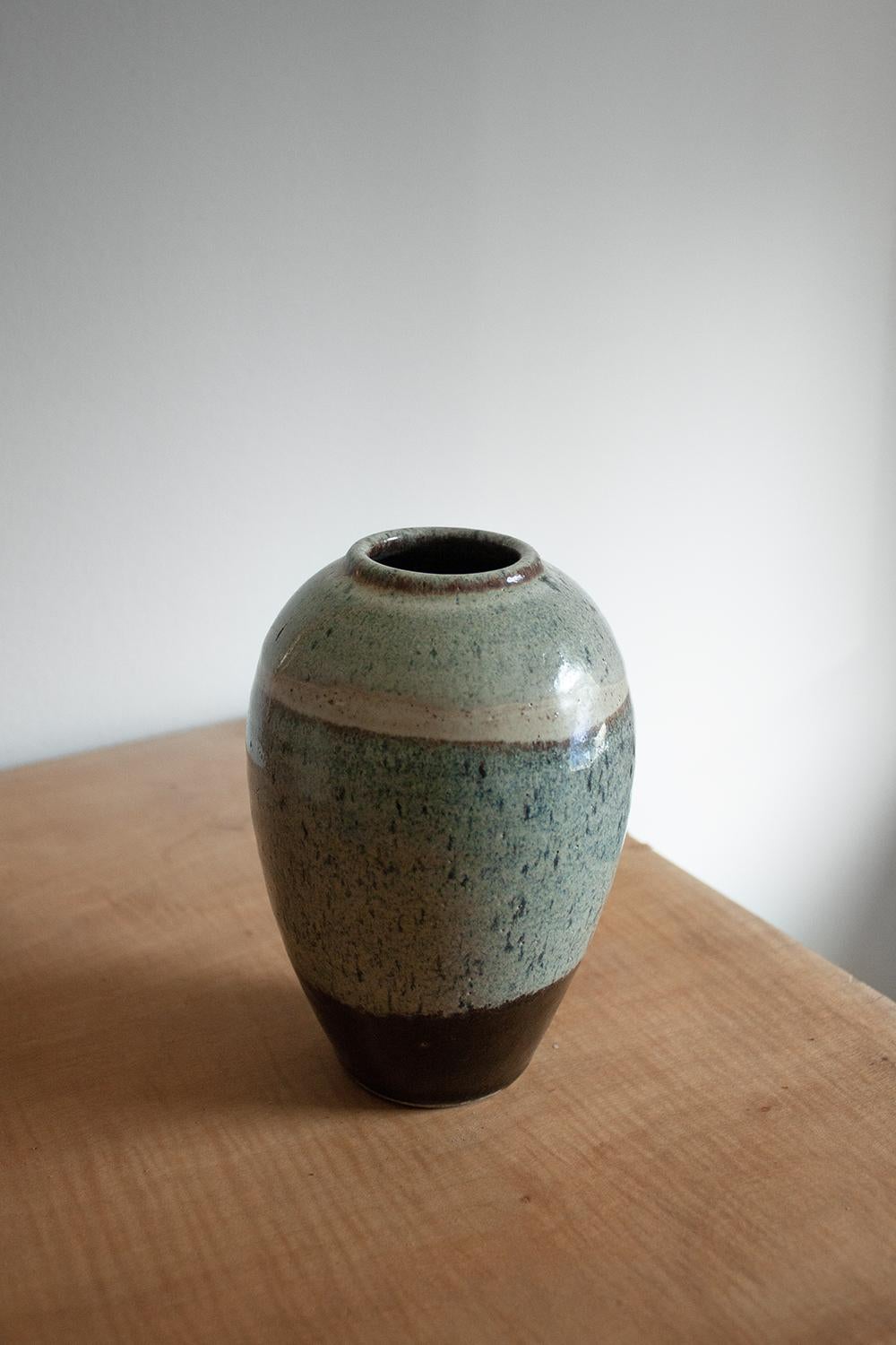 Hand-Crafted 1960 French Provincial Hand-Turned Blue Ceramic Vase For Sale