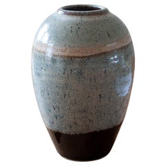 1960 French Provincial Hand-Turned Blue Ceramic Vase