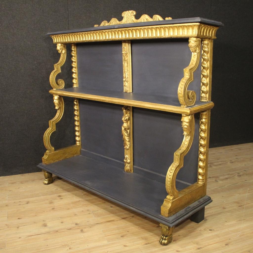 20th Century Blue and Gilt Painted Wood French Etagere Bookcase, 1930 For Sale 5