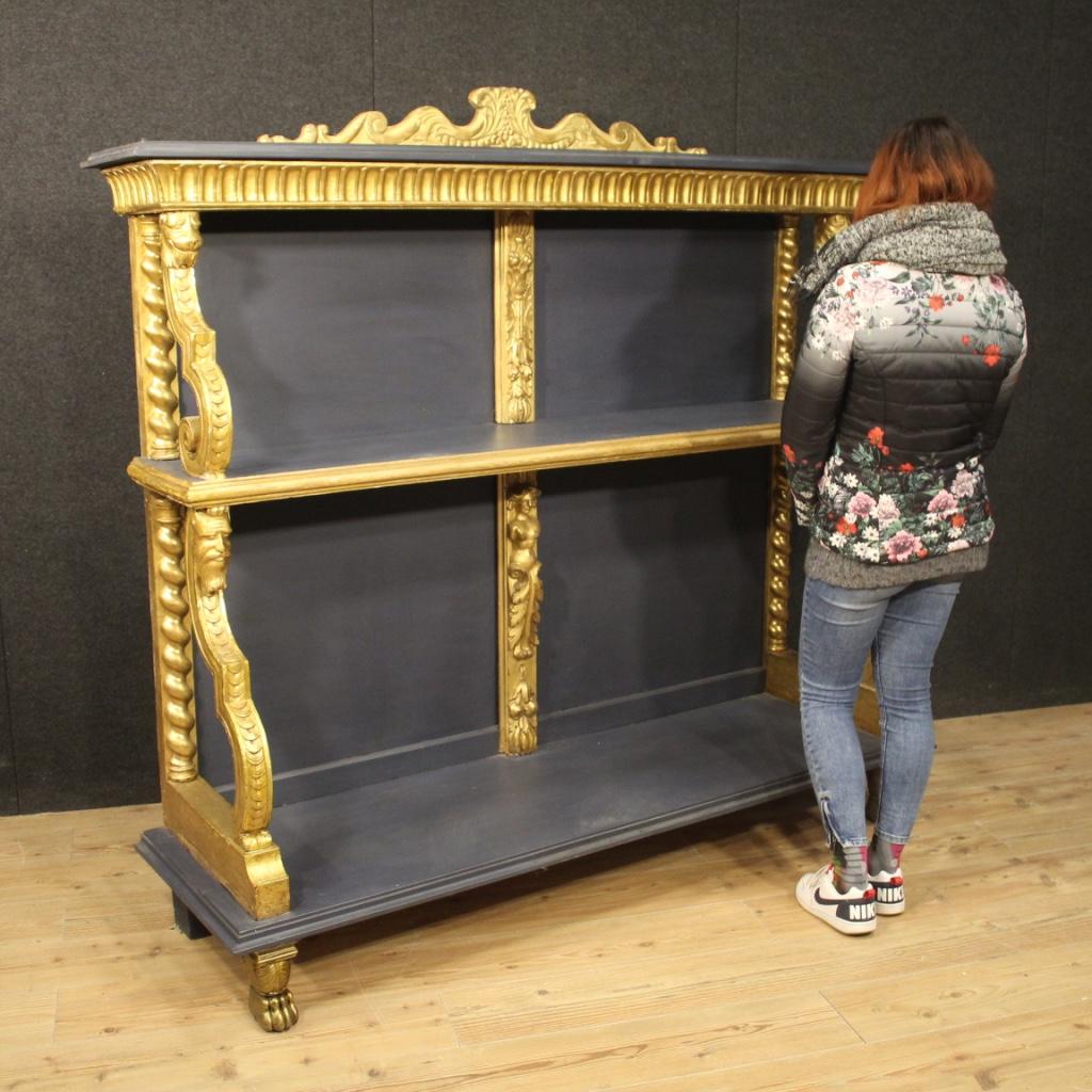 20th Century Blue and Gilt Painted Wood French Etagere Bookcase, 1930 For Sale 6