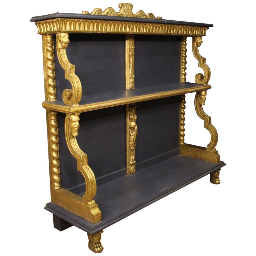 20th Century Blue and Gilt Painted Wood French Etagere Bookcase, 1930 For Sale