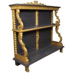 Retro 20th Century Blue and Gilt Painted Wood French Etagere Bookcase, 1930