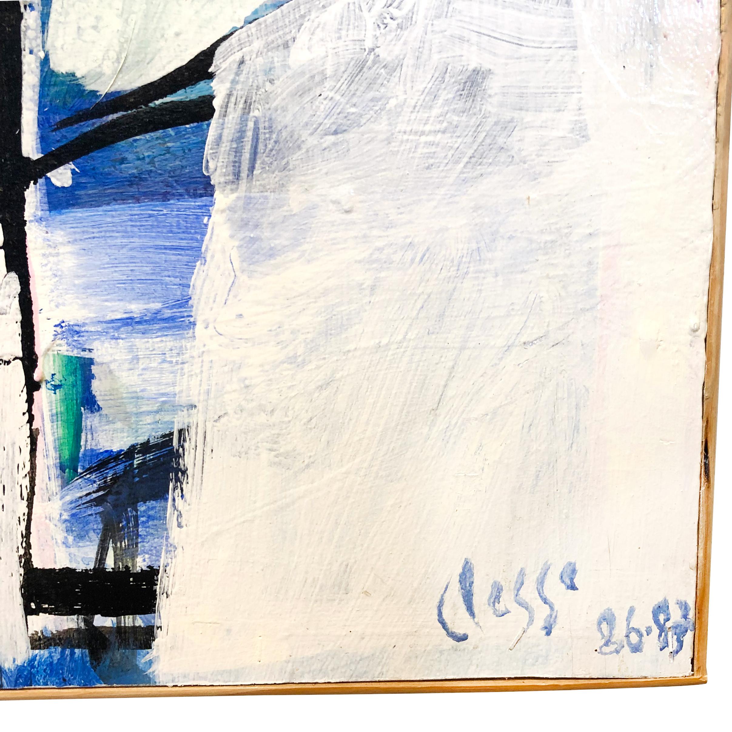 Mid-Century Modern 20th Century Blue-White French Abstract Painting by Daniel Clesse