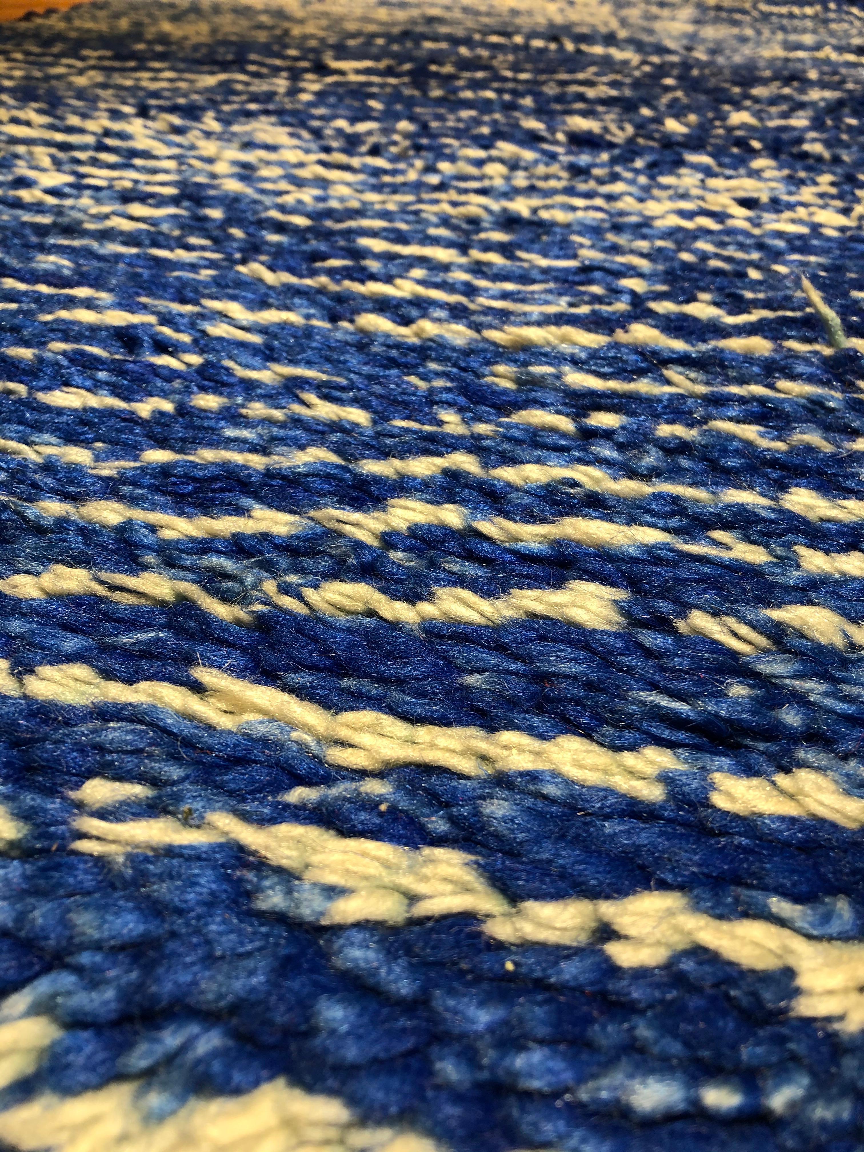 Hand-Knotted 20th Century Blue and White Berber Rug, ca 1980