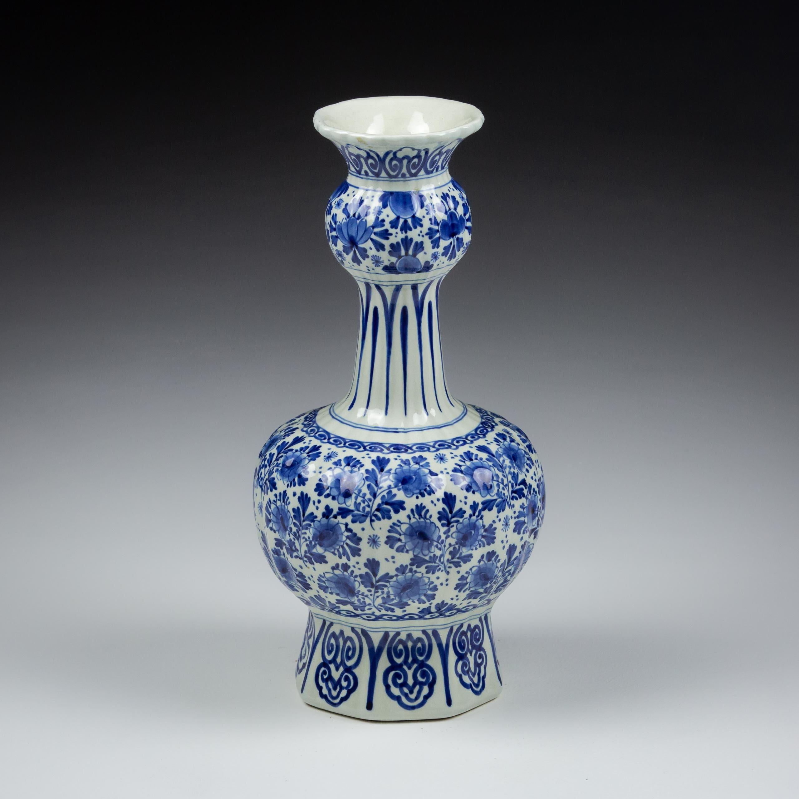 Dutch 20th Century Blue and White Delft Knobbelvaas or Gourd Vase For Sale