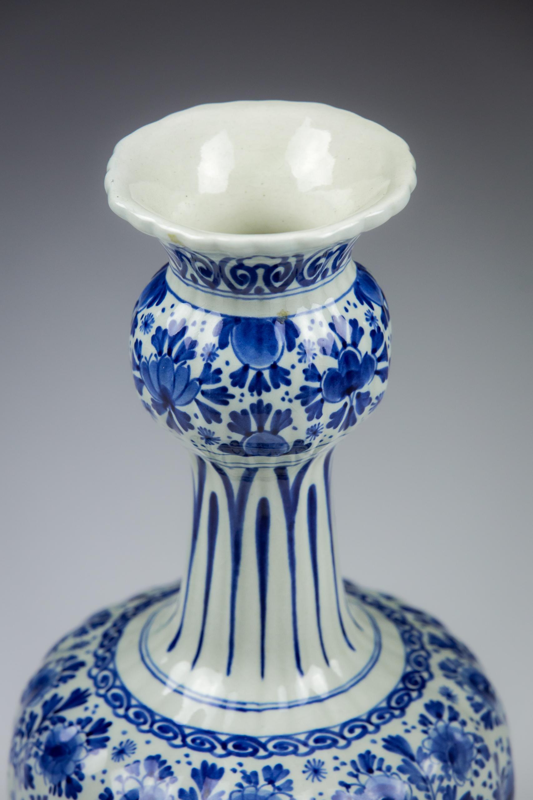Ceramic 20th Century Blue and White Delft Knobbelvaas or Gourd Vase