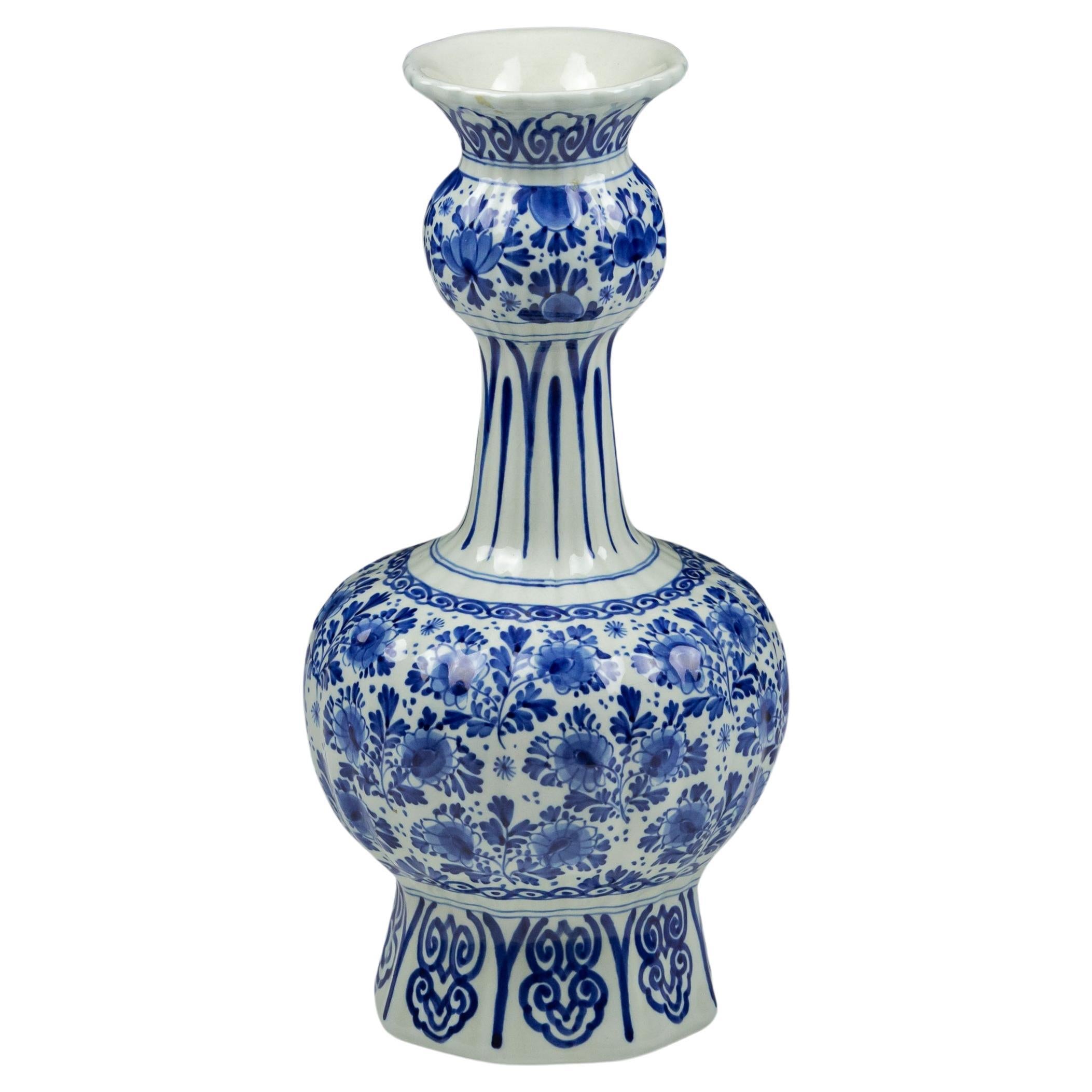 20th Century Blue and White Delft Knobbelvaas or Gourd Vase