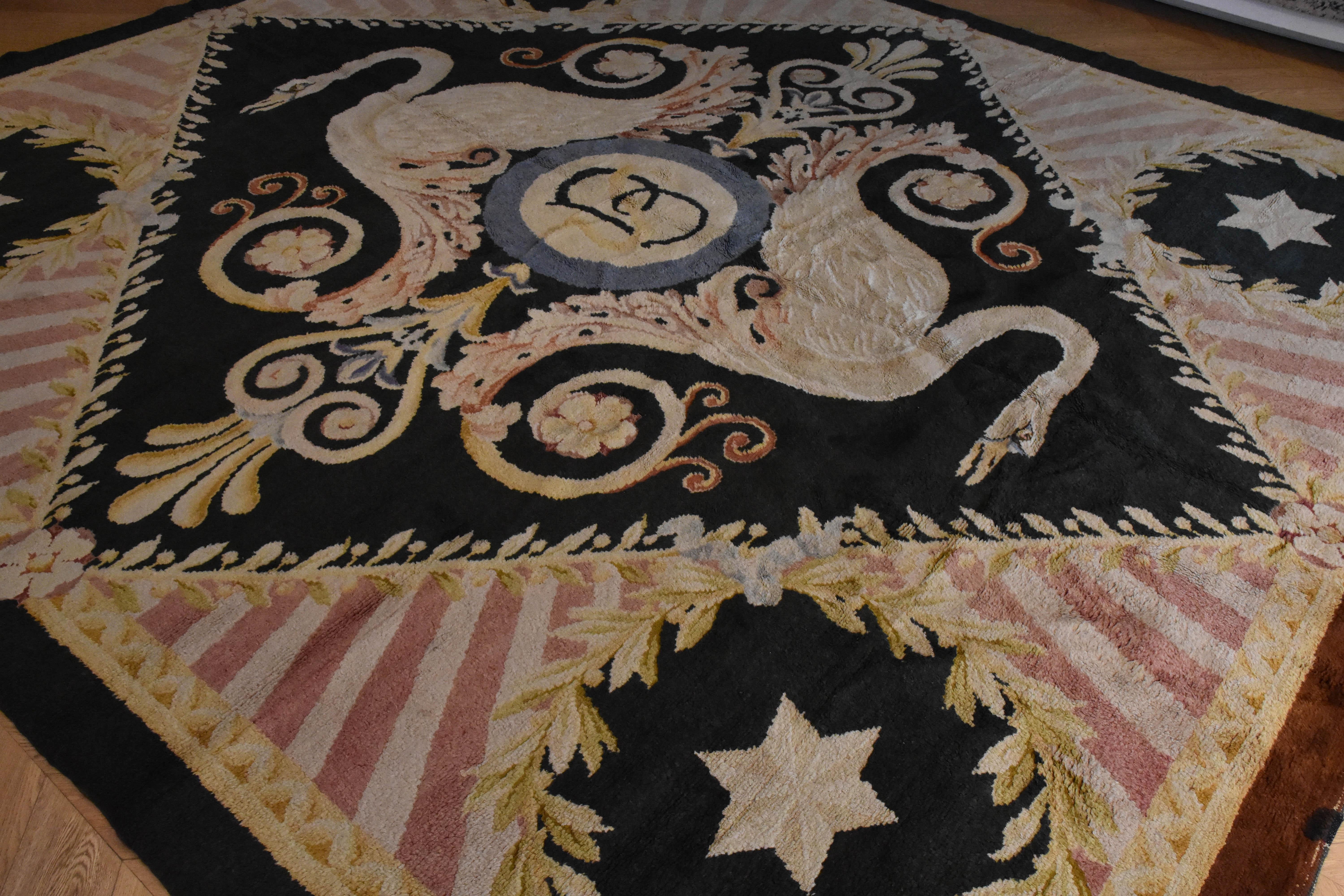20th Century Blue and White Floreal Swans Rug by Reginald Toms, circa 1920 For Sale 9