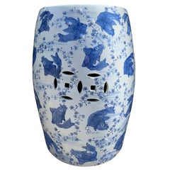 20th Century Blue and White Porcelain Garden Seat with Koi Fish