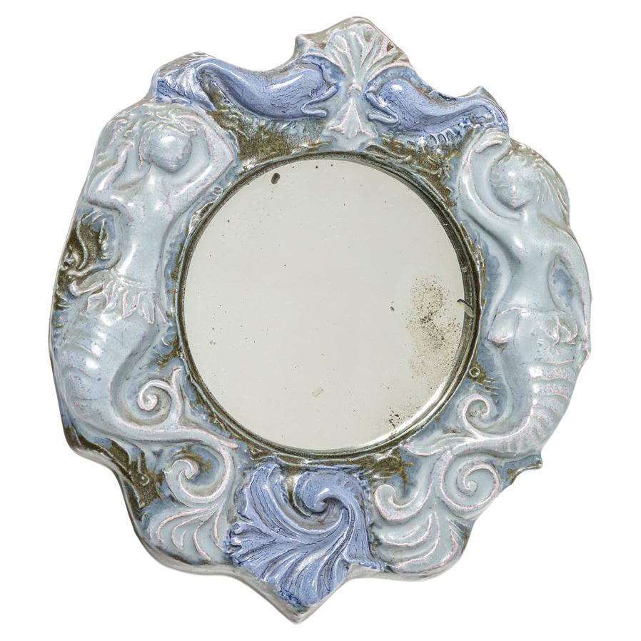 20th Century Blue and White Siren Ceramic Wall Mirror 1970 Design For Sale