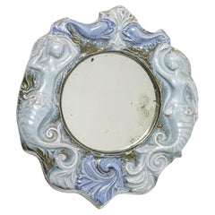 Retro 20th Century Blue and White Siren Ceramic Wall Mirror 1970 Design