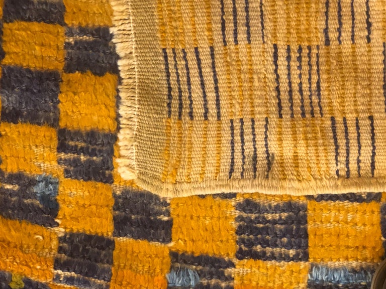 20th Century Blue and Yellow Chess Design Turkish Tulu Rug, Ca 1950 For Sale 7
