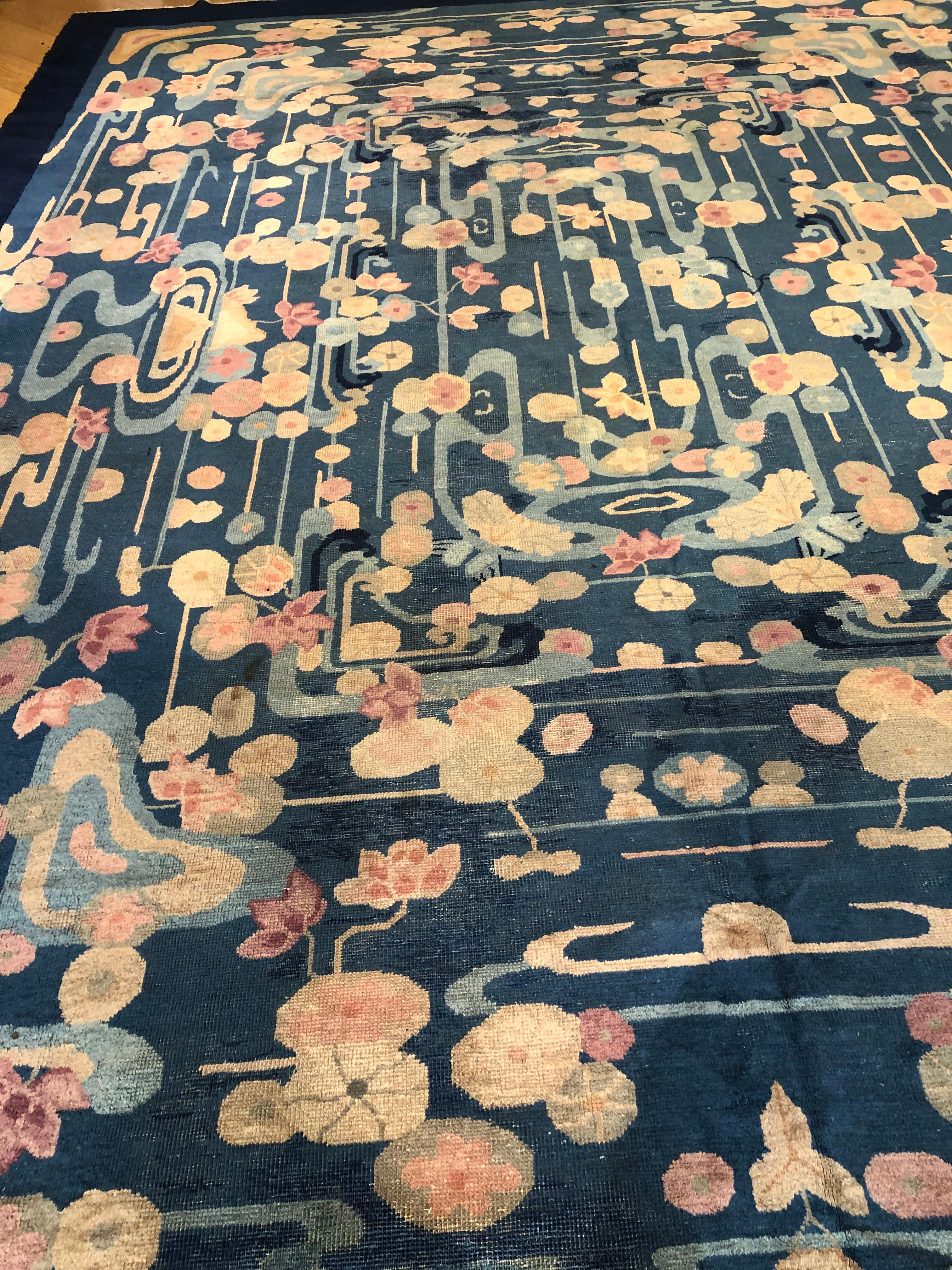 20th Century Blue and Yellow Wool Liberty Art Deco Chinese Rug, circa 1930 8