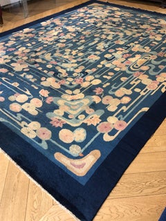 20th Century Blue and Yellow Wool Liberty Art Deco Chinese Rug, circa 1930