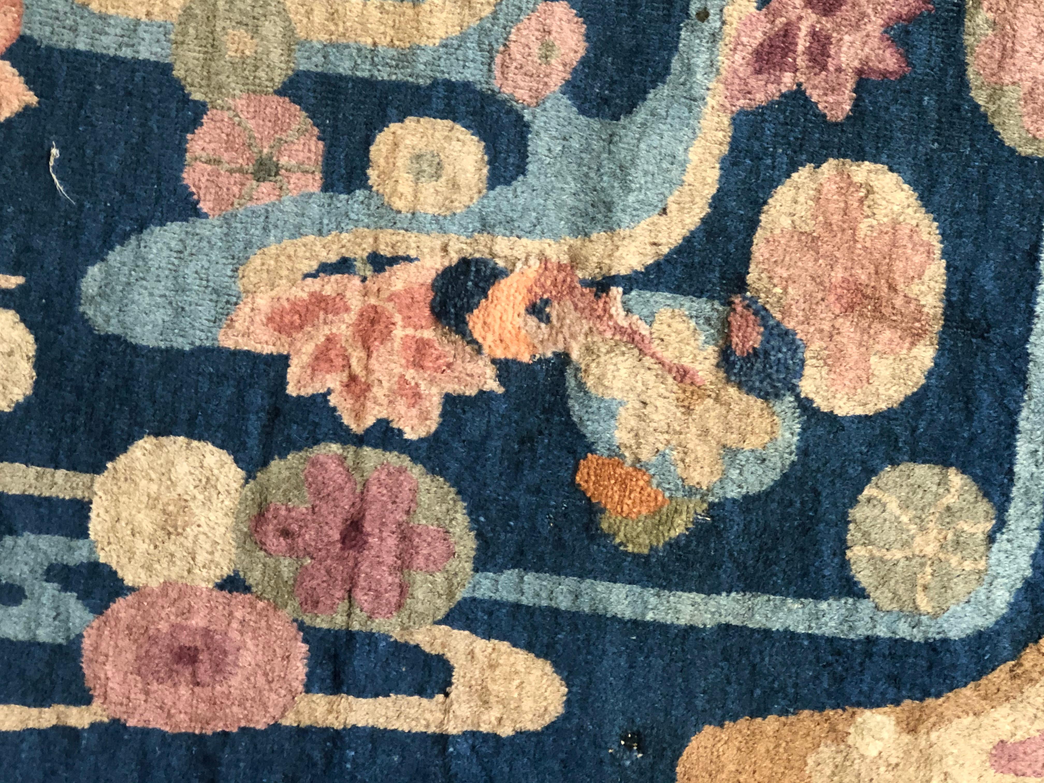 20th Century Blue and Yellow Wool Liberty Art Deco Chinese Rug, circa 1930 4