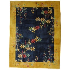 20th Century Blue and Yellow Wool Nichols Art Deco Chinese Rug, 1920-1940