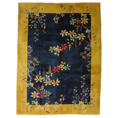 20th Century Blue and Yellow Wool Nichols Art Deco Chinese Rug, 1920-1940