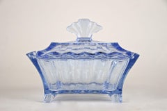 20th Century Blue Art Deco Glass Box with Lid, Austria, circa 1920