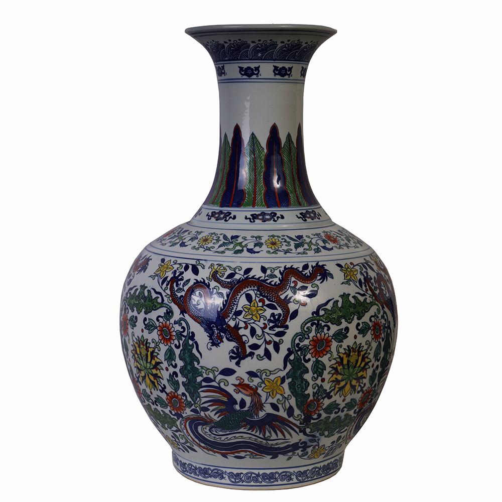 Chinese Export 20th Century Blue Chinese Antique Famille Rose Porcelain Vases For Sale