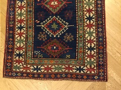 20th Century Blue Field Geometric with Rhombus in Wool Nomad Kazakh, Early 1900
