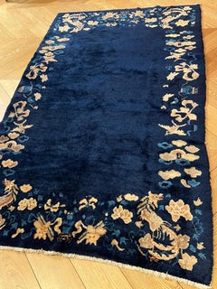 20th Century, Blue Field with Phoenix and Floreal Border Chinese Rug, ca 1910