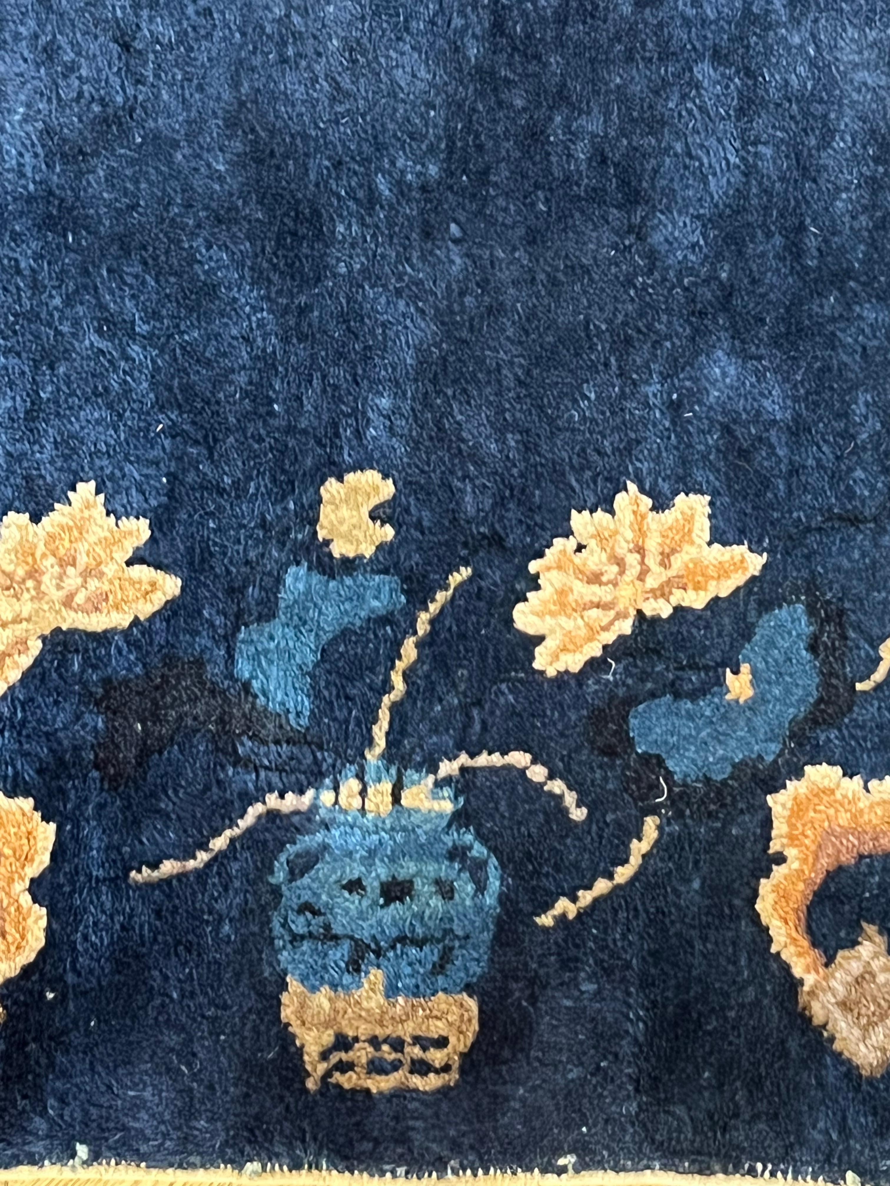 20th Century, Blue Field with Phoenix and Floreal Border Chinese Rug, ca 1910 For Sale 2