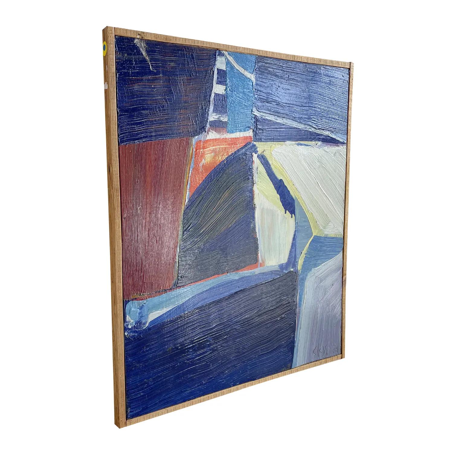 20th Century Blue French Abstract Oil Painting of a Color Field by Daniel Clesse In Good Condition For Sale In West Palm Beach, FL