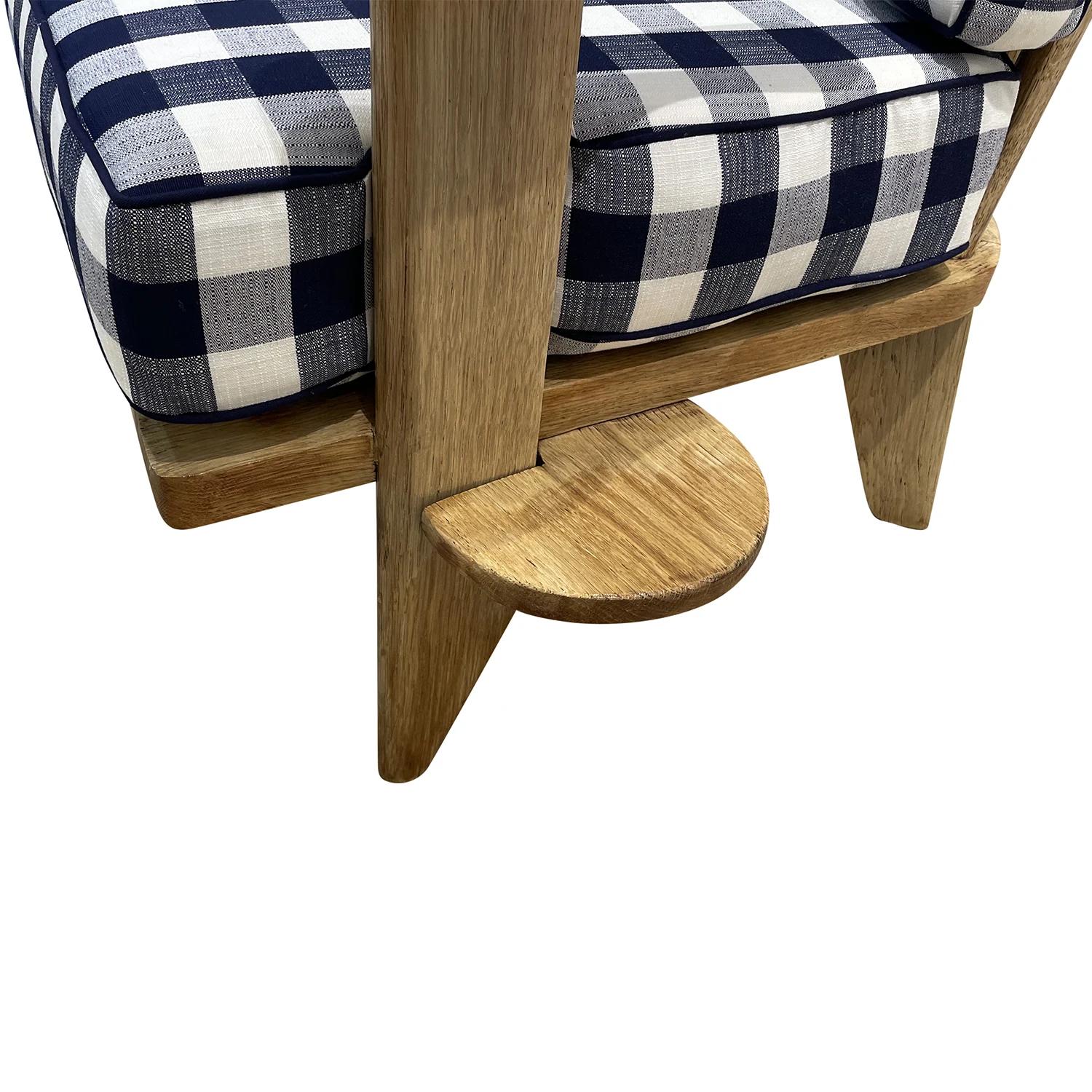 20th Century Blue French Bleached Oak Cocktail Armchair by Guillerme et Chambron For Sale 4