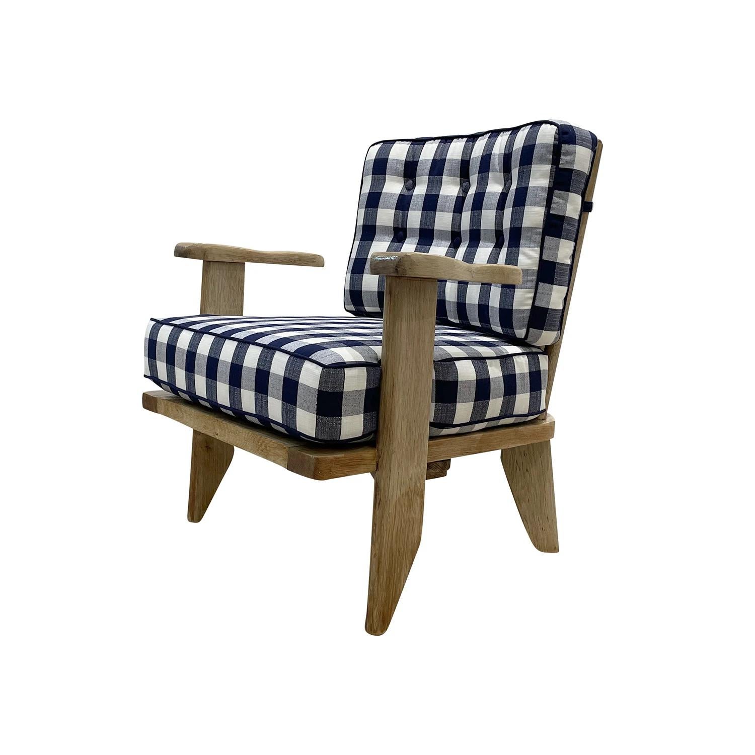 20th Century Blue French Bleached Oak Cocktail Armchair by Guillerme et Chambron In Good Condition For Sale In West Palm Beach, FL