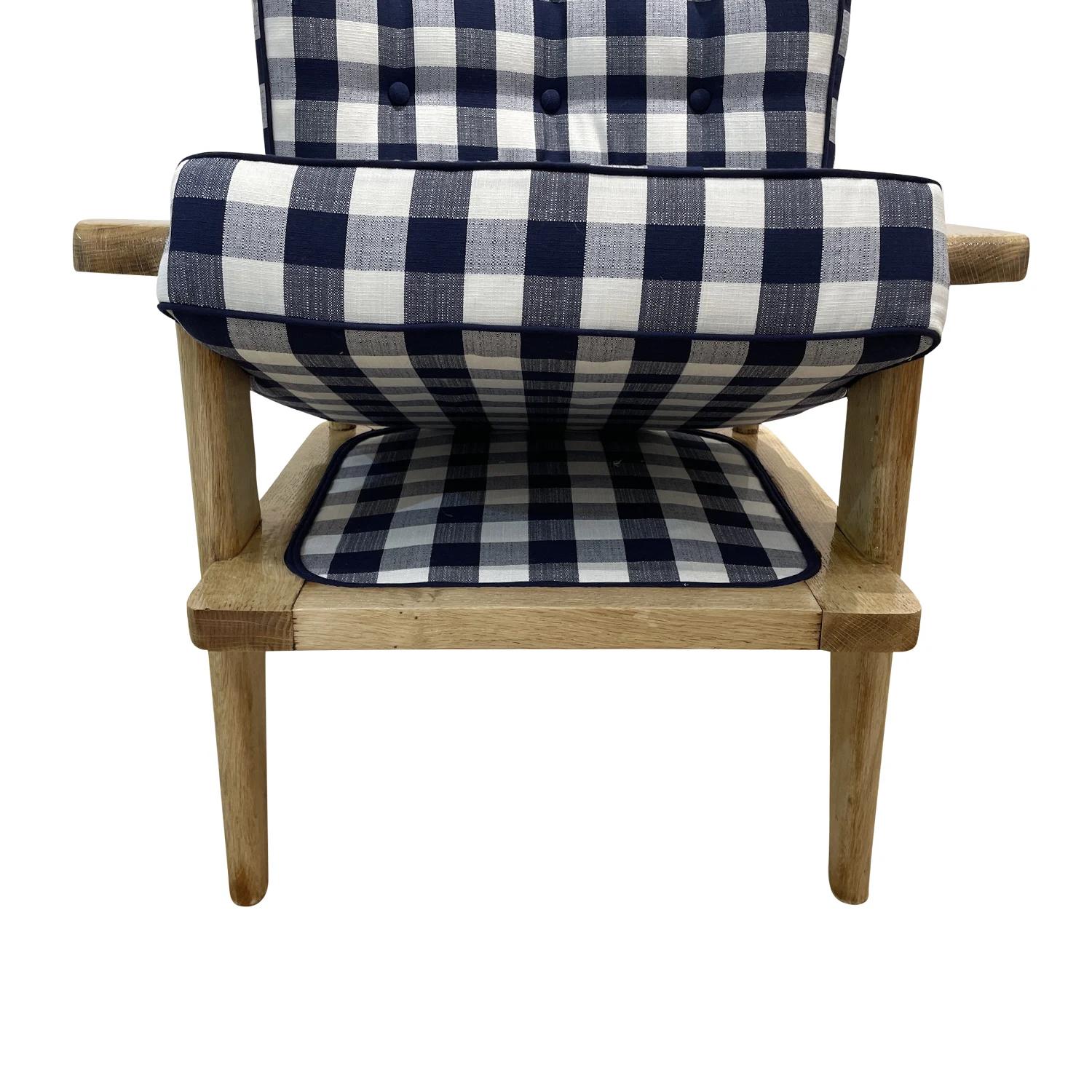 20th Century Blue French Bleached Oakwood Lounge Chair by Guillerme et Chambron For Sale 5