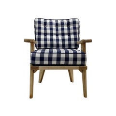 20th Century Blue French Bleached Oakwood Lounge Chair by Guillerme et Chambron