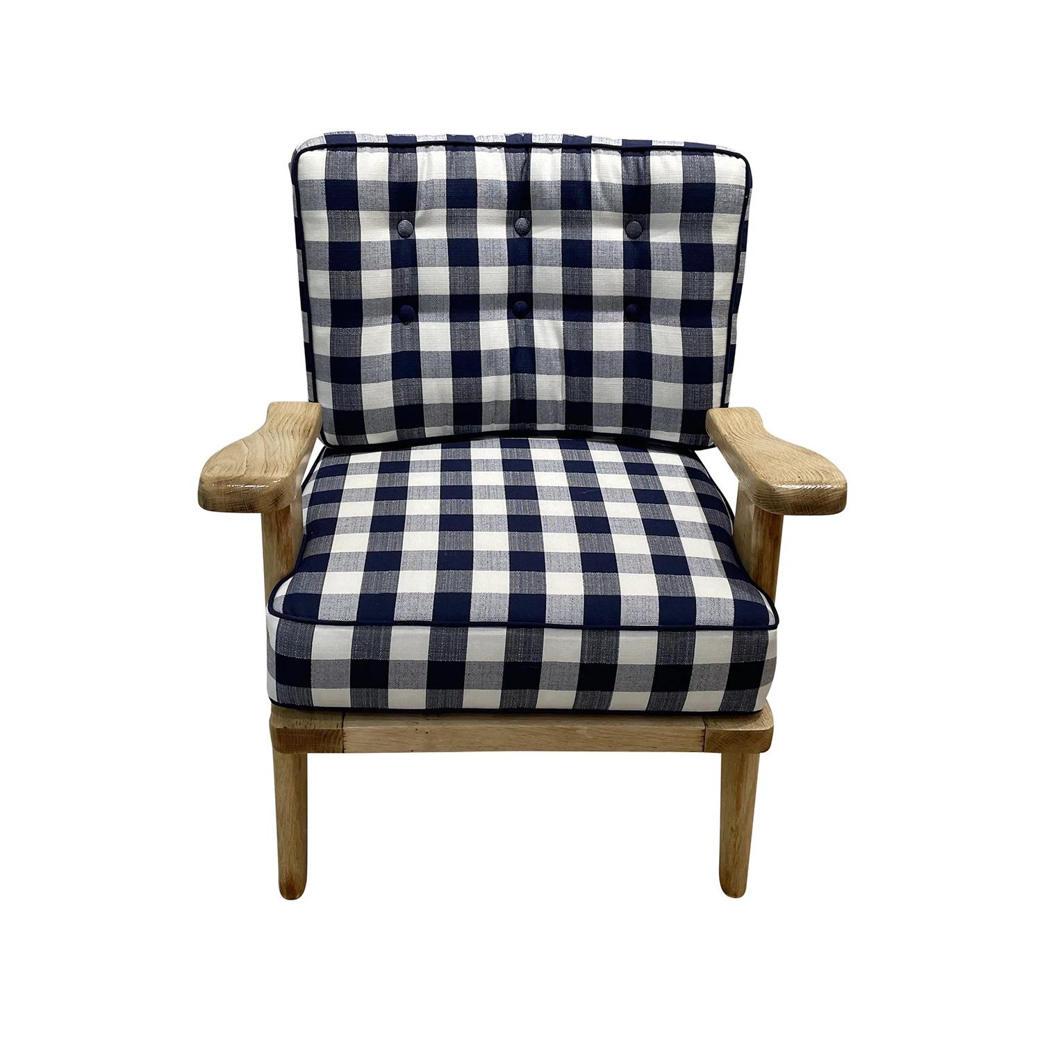 Hand-Crafted 20th Century Blue French Bleached Oakwood Lounge Chair by Guillerme et Chambron For Sale