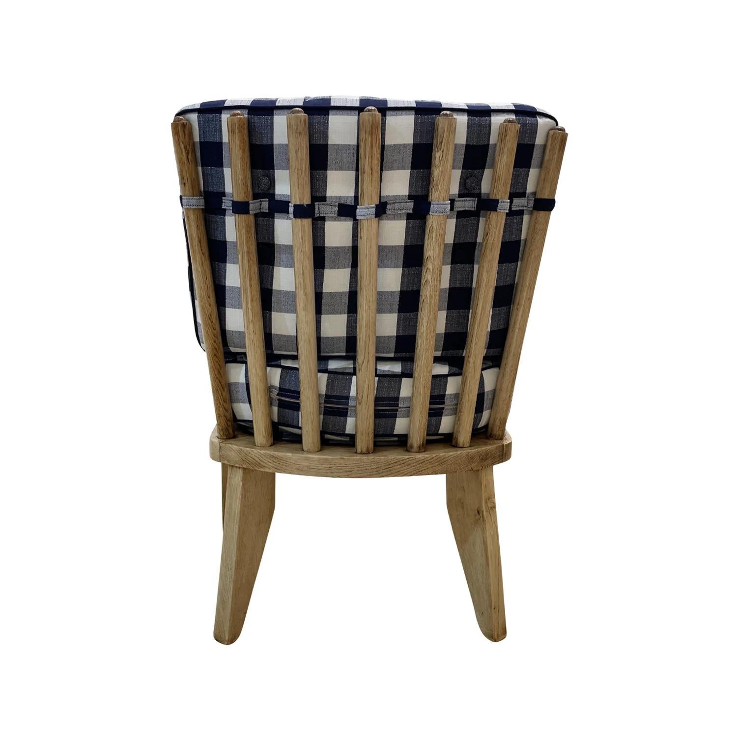 20th Century Blue French Bleached Oakwood Lounge Chair by Guillerme et Chambron For Sale 3