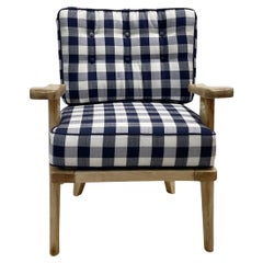20th Century Blue French Bleached Oakwood Lounge Chair by Guillerme et Chambron