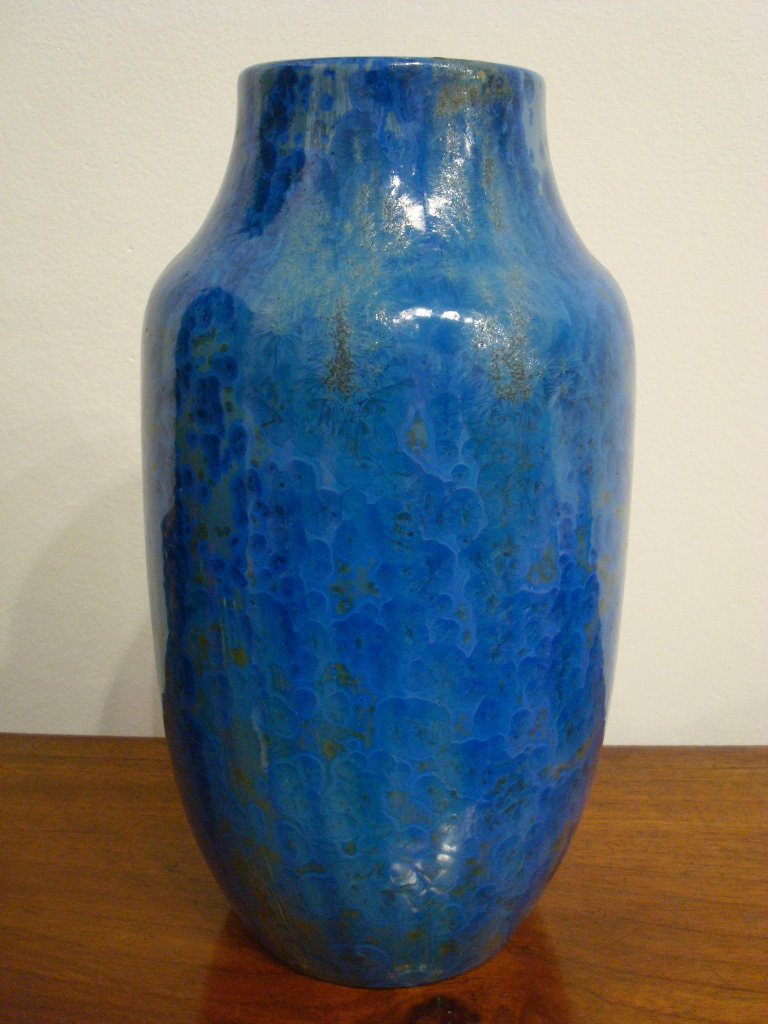 Art nouveau vase à fleurs en poterie de Pierrefonds bleu:: années 1900 en vente