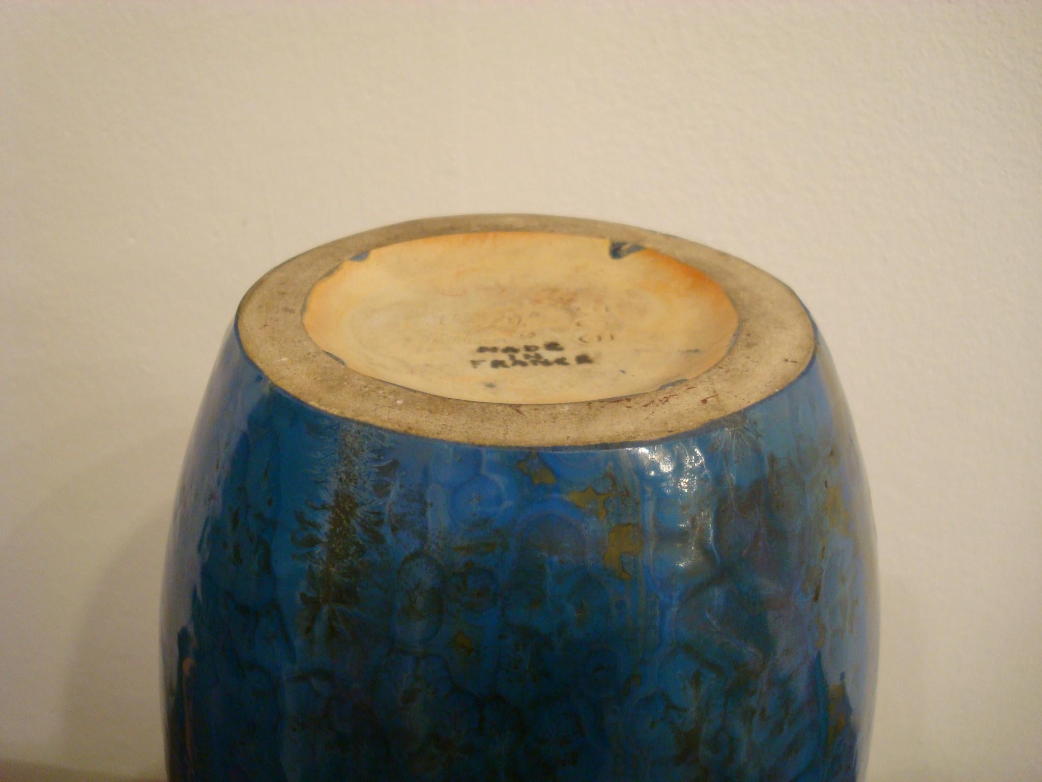 20ième siècle vase à fleurs en poterie de Pierrefonds bleu:: années 1900 en vente
