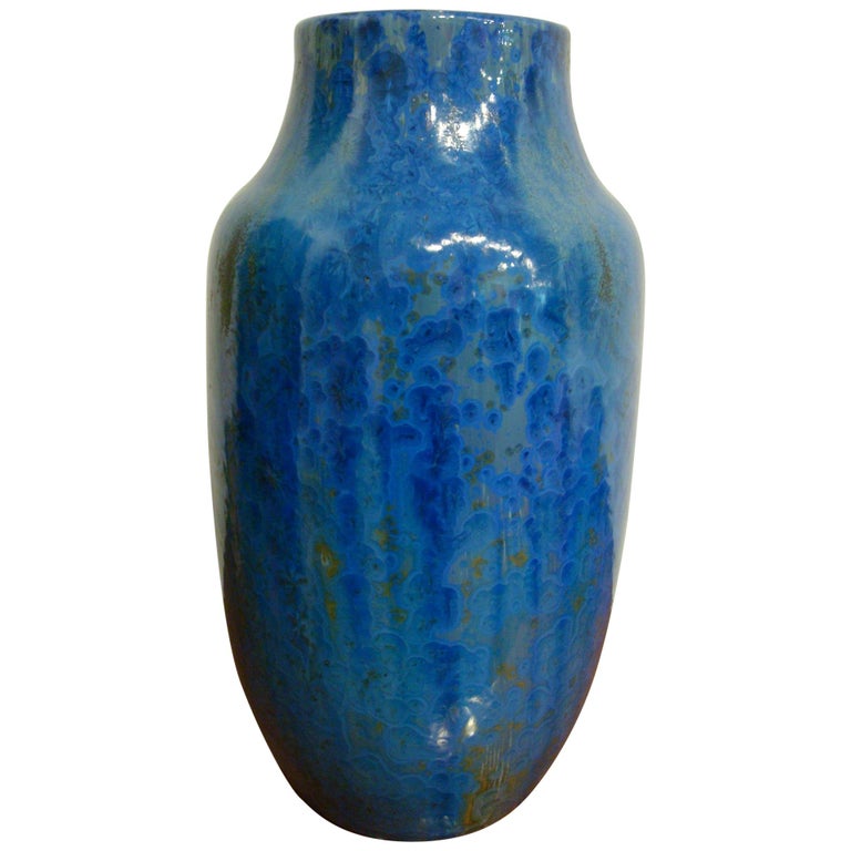 20th Century Blue French Pierrefonds Pottery Flower Vase, 1900s For Sale