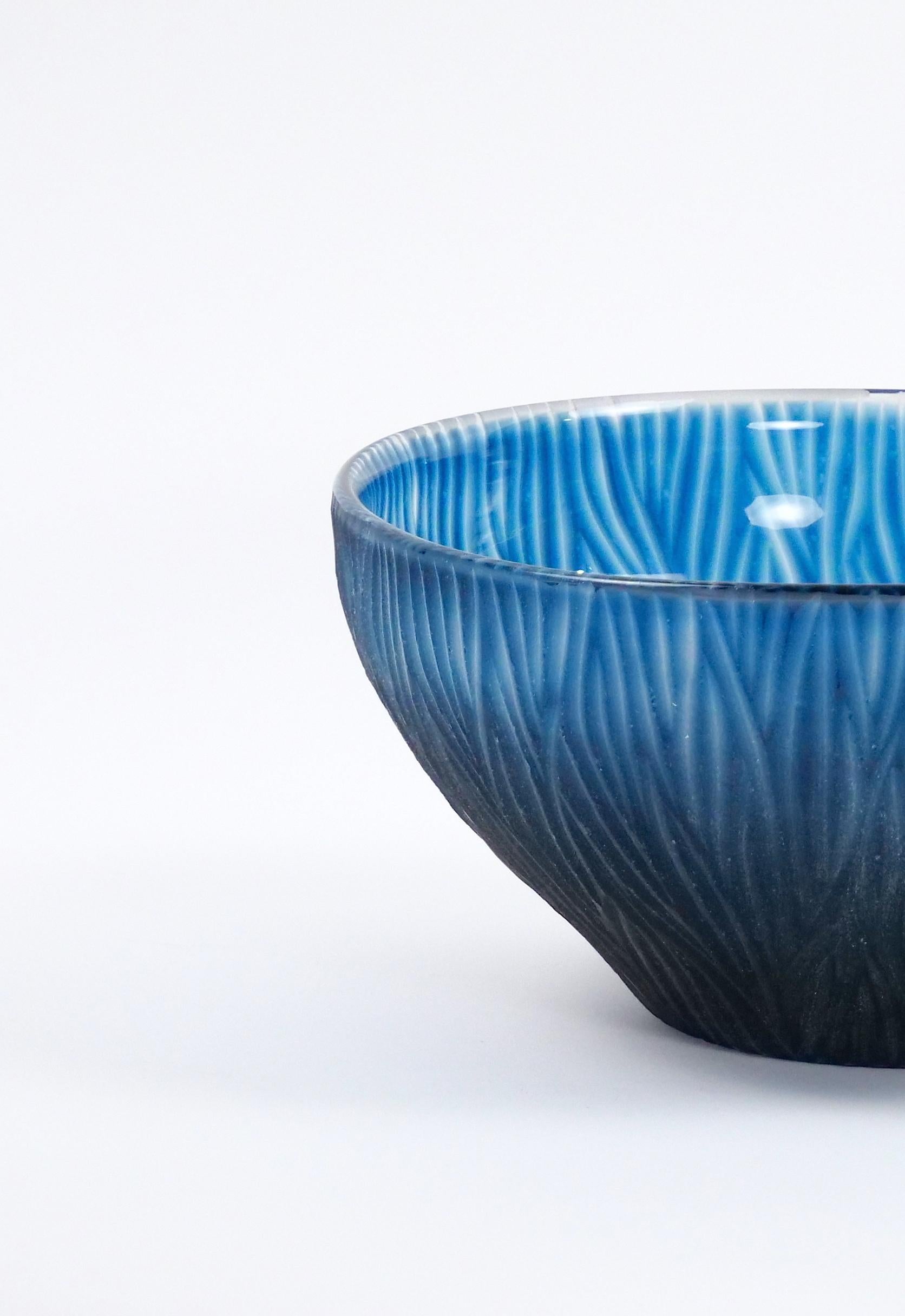 Mid-Century Modern  20th Century Blue Glass Centerpiece Bowl by Giampaolo Murano Italy For Sale